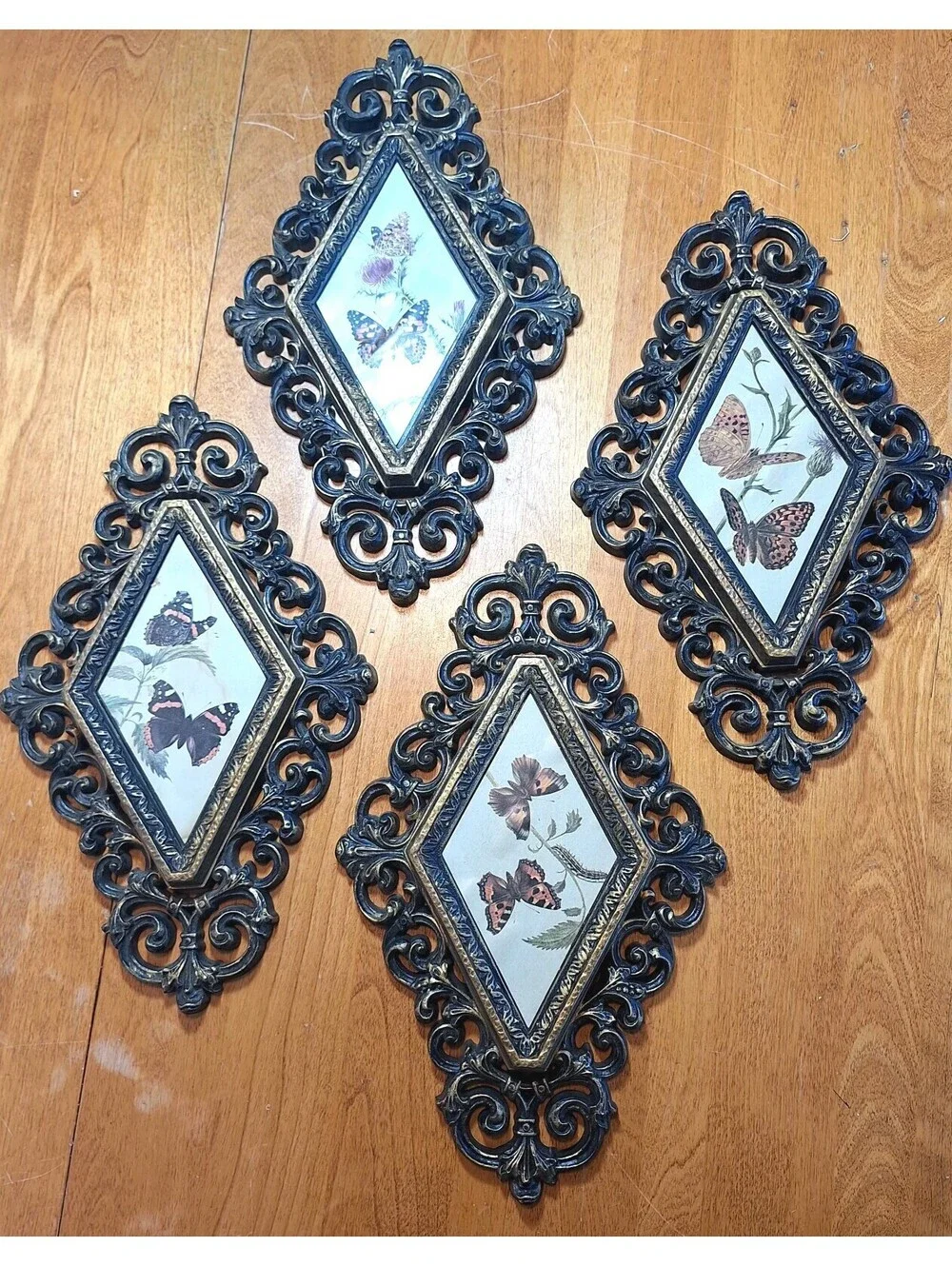 Vtg Set of 4 Homco Burwood Diamond Shape Wall Plaques Butterfly Pictures 13